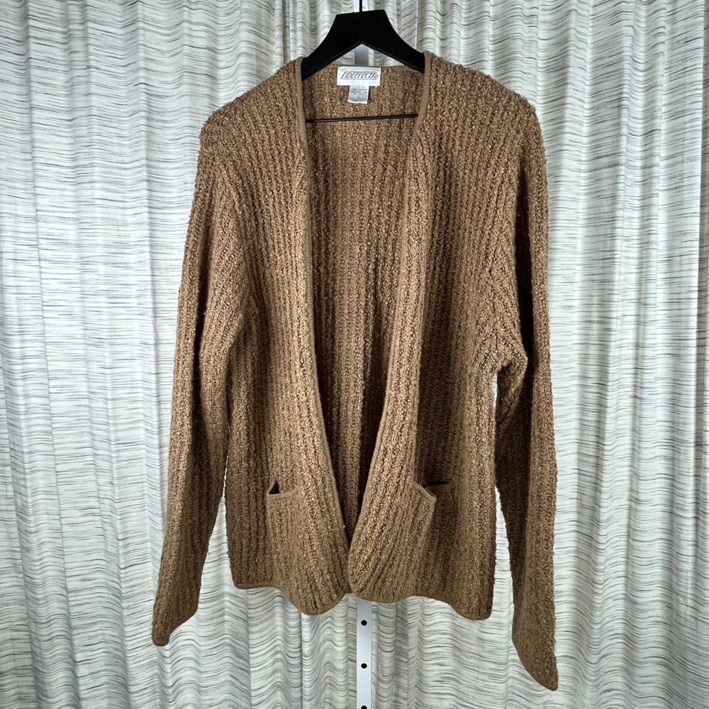 Sideffects Vintage Brown Popcorn Knit Open Front Cardigan Sweater Large Womens